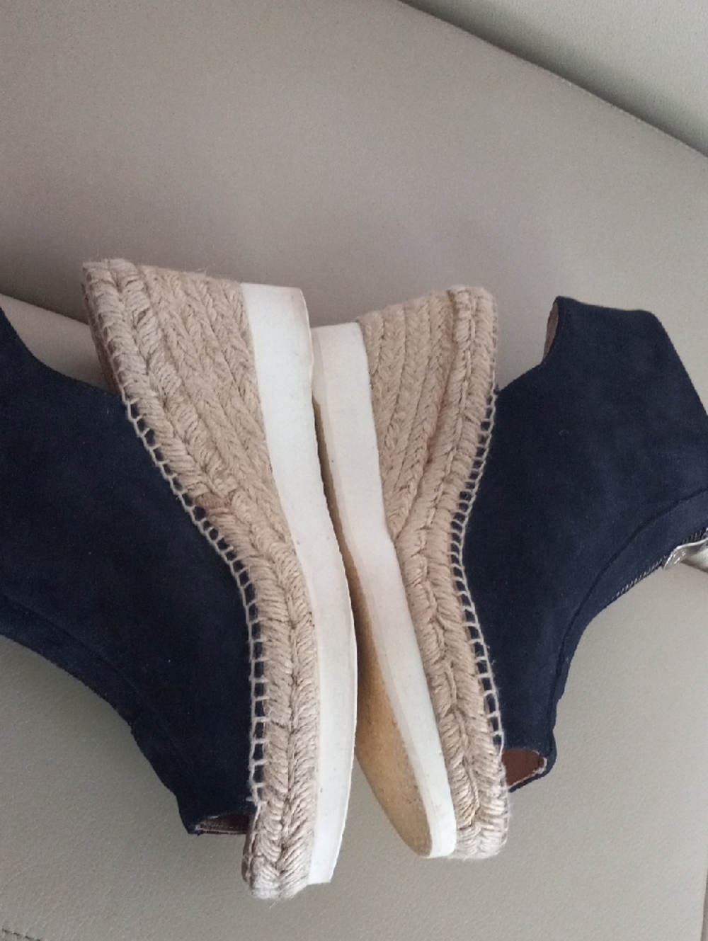 kanna  Emily Navy Suede Peep-Toe Wedge Sandals with Front Zipper Size EU 39 - Picture 9 of 15